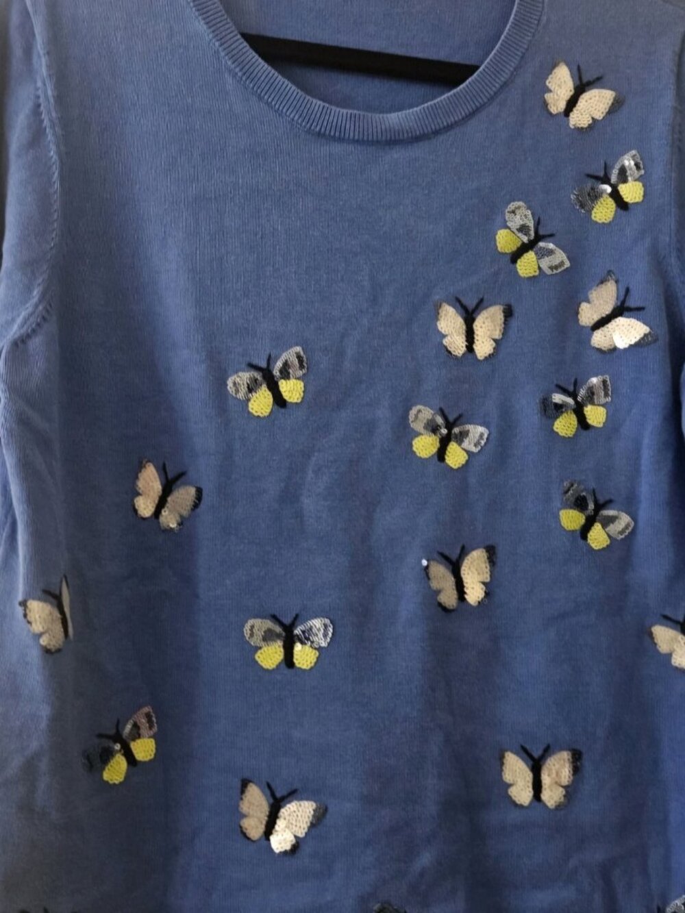 Cotton pullover butterfly embellishments short sleeve summer sweater top XL - Picture 2 of 5
